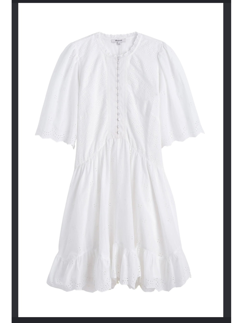 Madewell White Eyelet Embroidered Dress with Button Front size 6 NWT